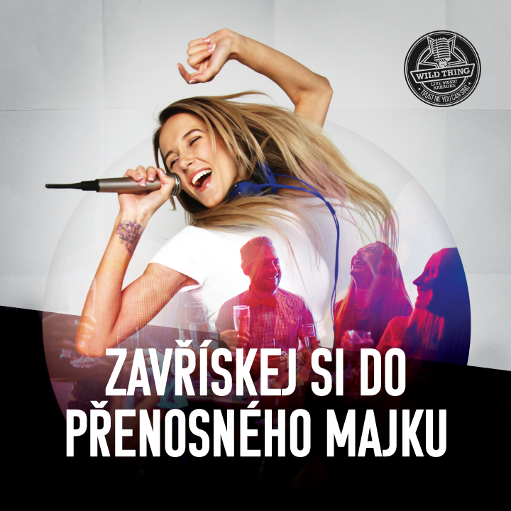 Wild thing karaoke bar Brno banner zavřískej si do přenosného majku